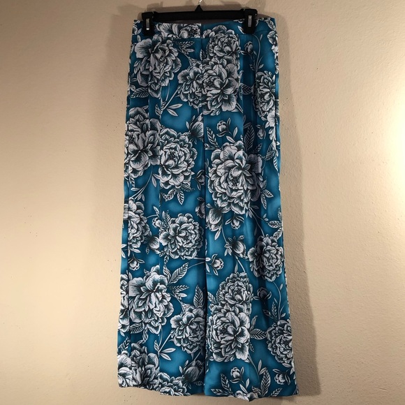 Womens Worthington Petite Blue Floral Wide Leg Pants - Picture 1 of 16